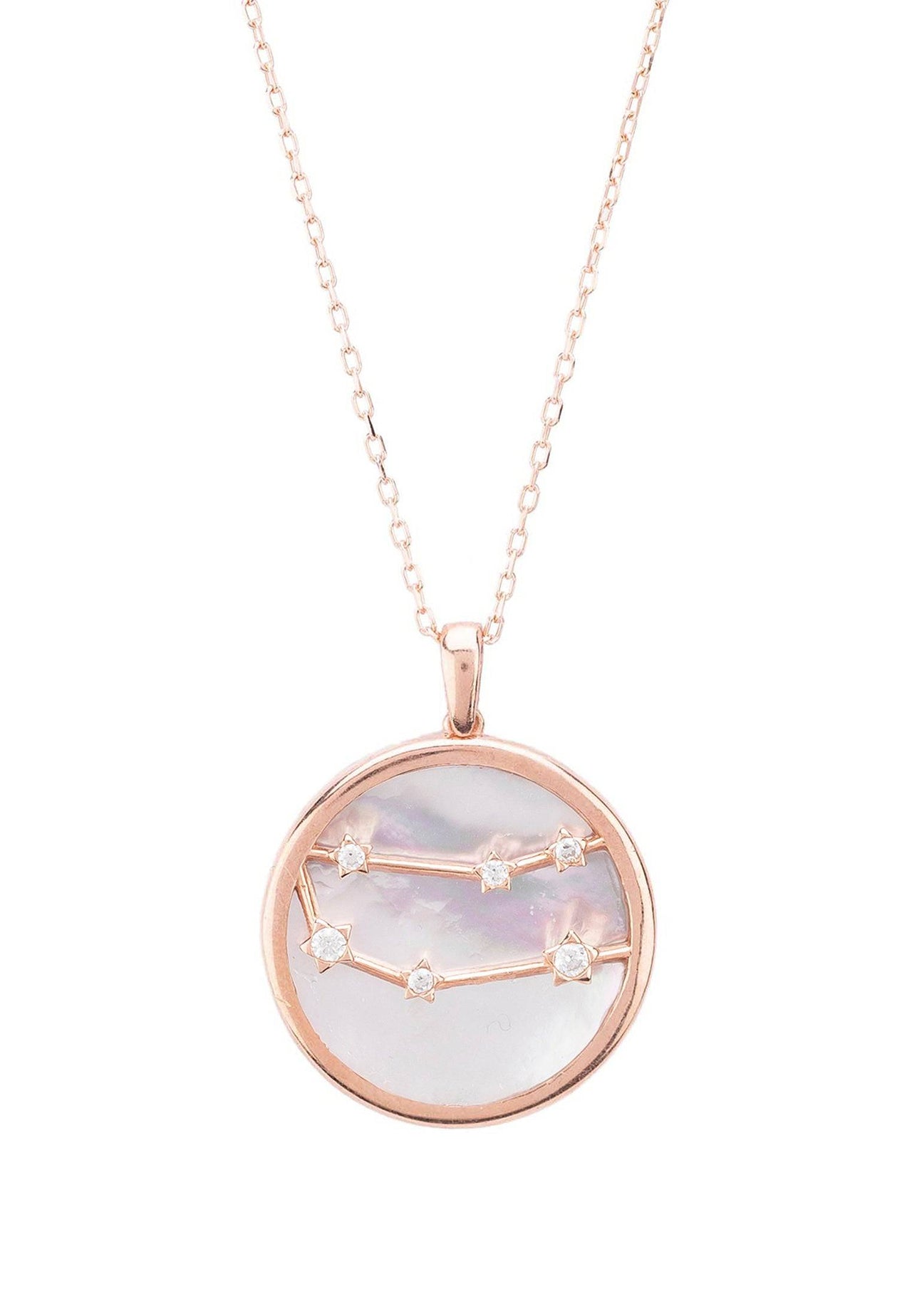 Zodiac Mother of Pearl Gemstone Star Constellation Pendant Necklace Gemini -