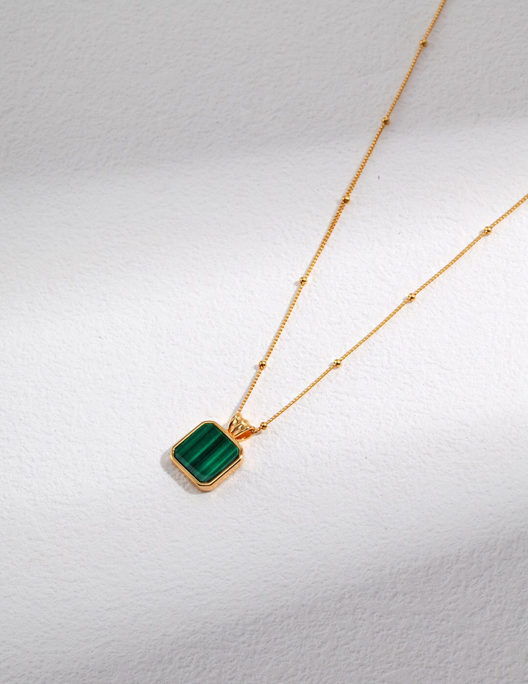 Satellite Chain Square Malachite Pendant Necklace