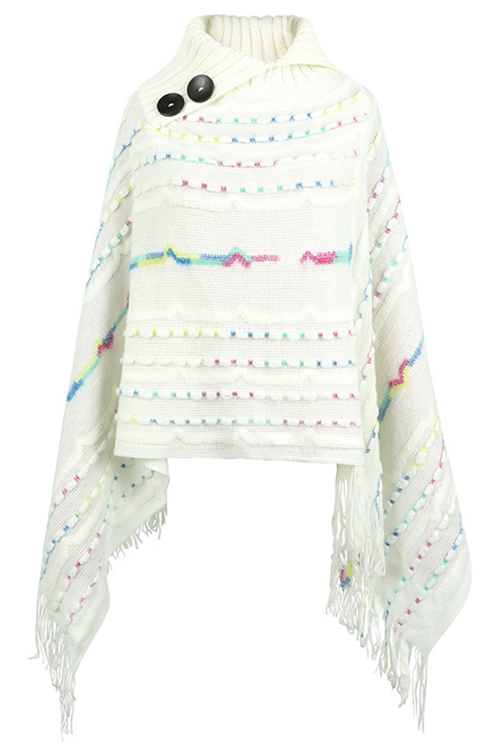 Cloak Sleeve Fringe Detail Poncho - T - 6 COLORS -