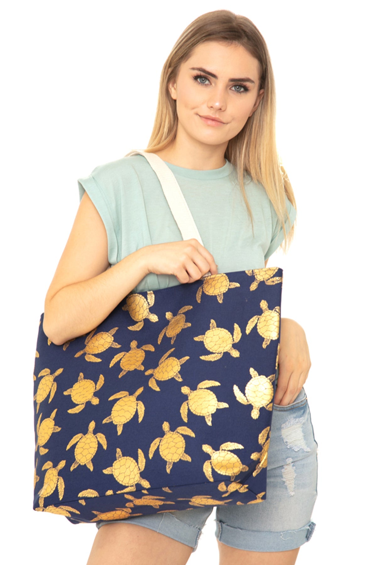 Riah Fashion - Gold Foil Turtle Tote Bag - 8 COLORS -