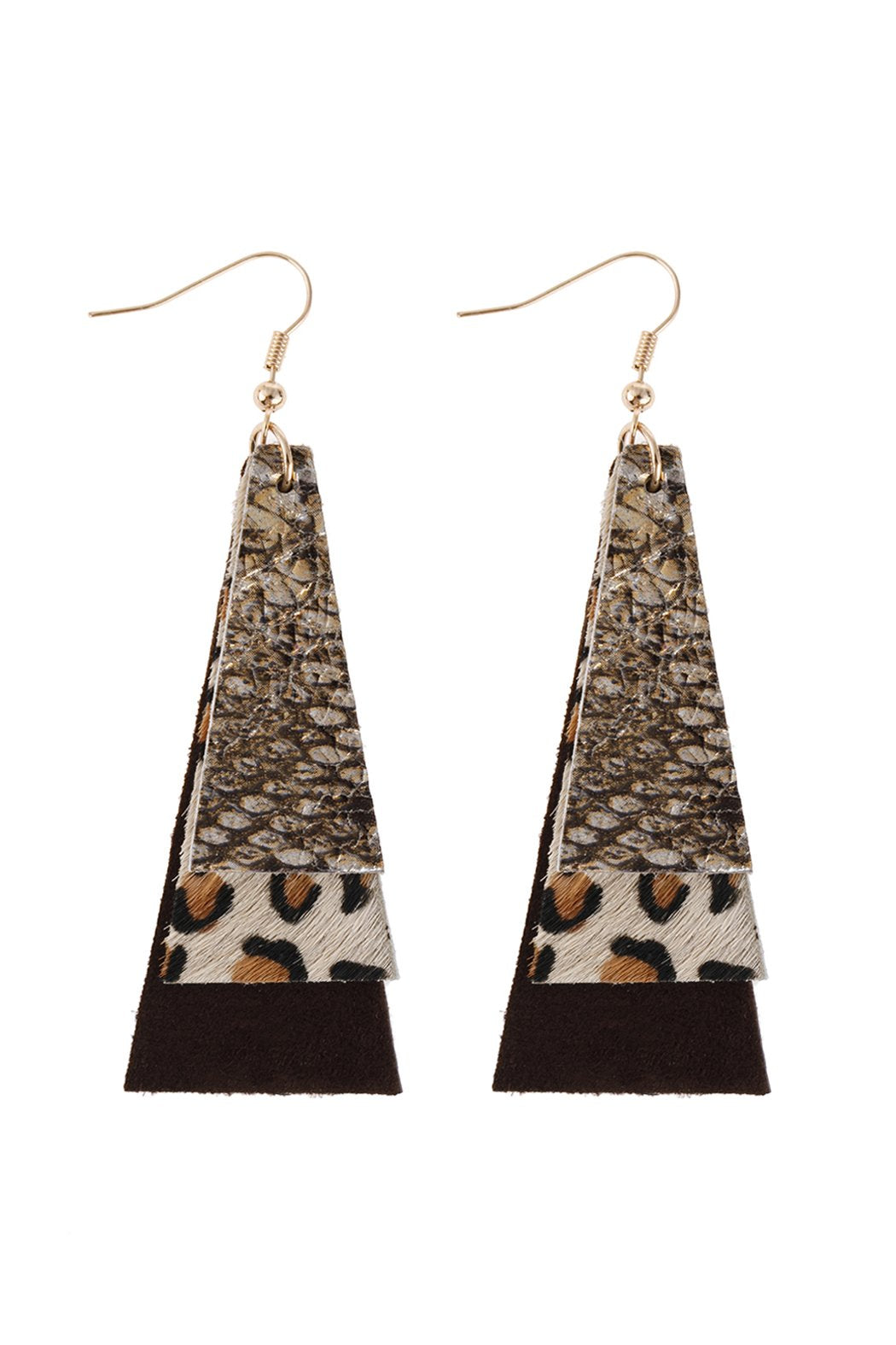 Animal Print Layered Leather Trapezoid Hook Earrings - 5 STYLES -