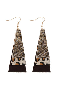 Thumbnail for Animal Print Layered Leather Trapezoid Hook Earrings - 5 STYLES -