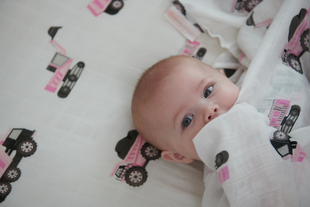 Newcastle - Pink Digger Bamboo Crib Sheet -