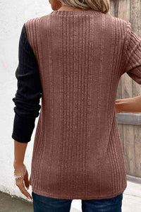 Thumbnail for Contrast Long Sleeve Knit Top - T - 6 COLORS -