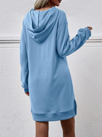 Thumbnail for Slit Long Sleeve Hooded Dress with Pocket - T - 9 COLORS -