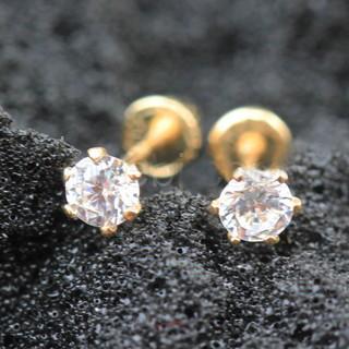 Pair of 14Kt. Yellow Gold Clear Round CZ Earring With Screw Back -