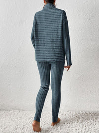 Thumbnail for Ribbed Turtleneck Top and Pants Set - 2 PCS. - T - 5 COLORS -