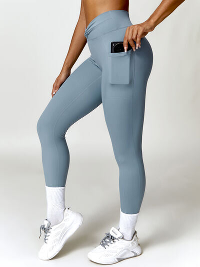 Twisted High Waist Active Leggings with Pockets - T - 5 COLORS -