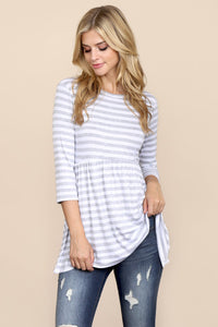 Thumbnail for Riah Fashion - Quarter Sleeve Babydoll Striped Tunic - 7 COLORS -