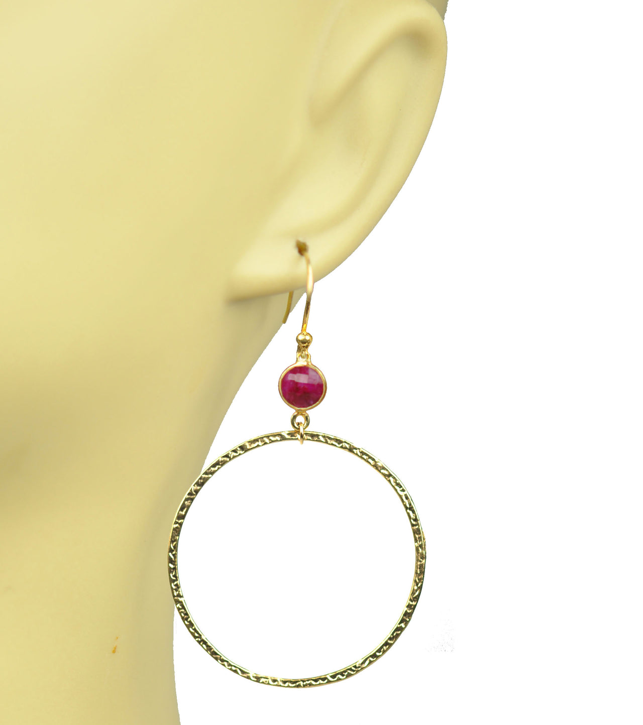 Gena Myint - Ruby Bezel Circle Earrings -