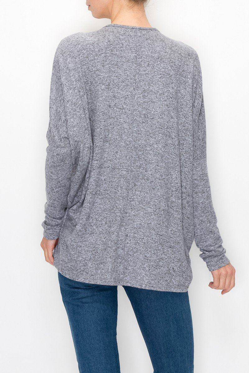 Stylespect - Cutout Front Long Sleeve Top - Grey - 1 COLOR -