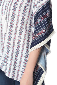 Thumbnail for Q2 - Navy Oversized Poncho Top in Tribe Print - 1 COLOR -