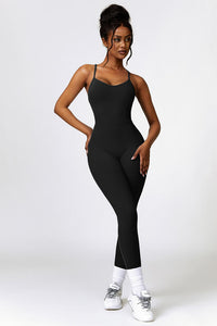 Thumbnail for Open Back Spaghetti Strap Sports Jumpsuit - T - 4 COLORS -