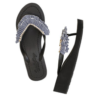 Thumbnail for SAND BY SAYA N.Y. - Rockaway Stripe - Rhinestone & Ruffle Mid Wedge Flip Flops - 2 COLORS -