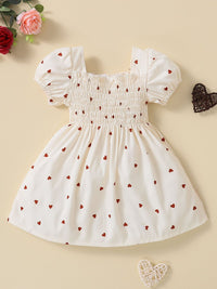 Thumbnail for Baby Girl Heart Print Square Neck Dress - T - 5 SIZES - 1 COLOR -