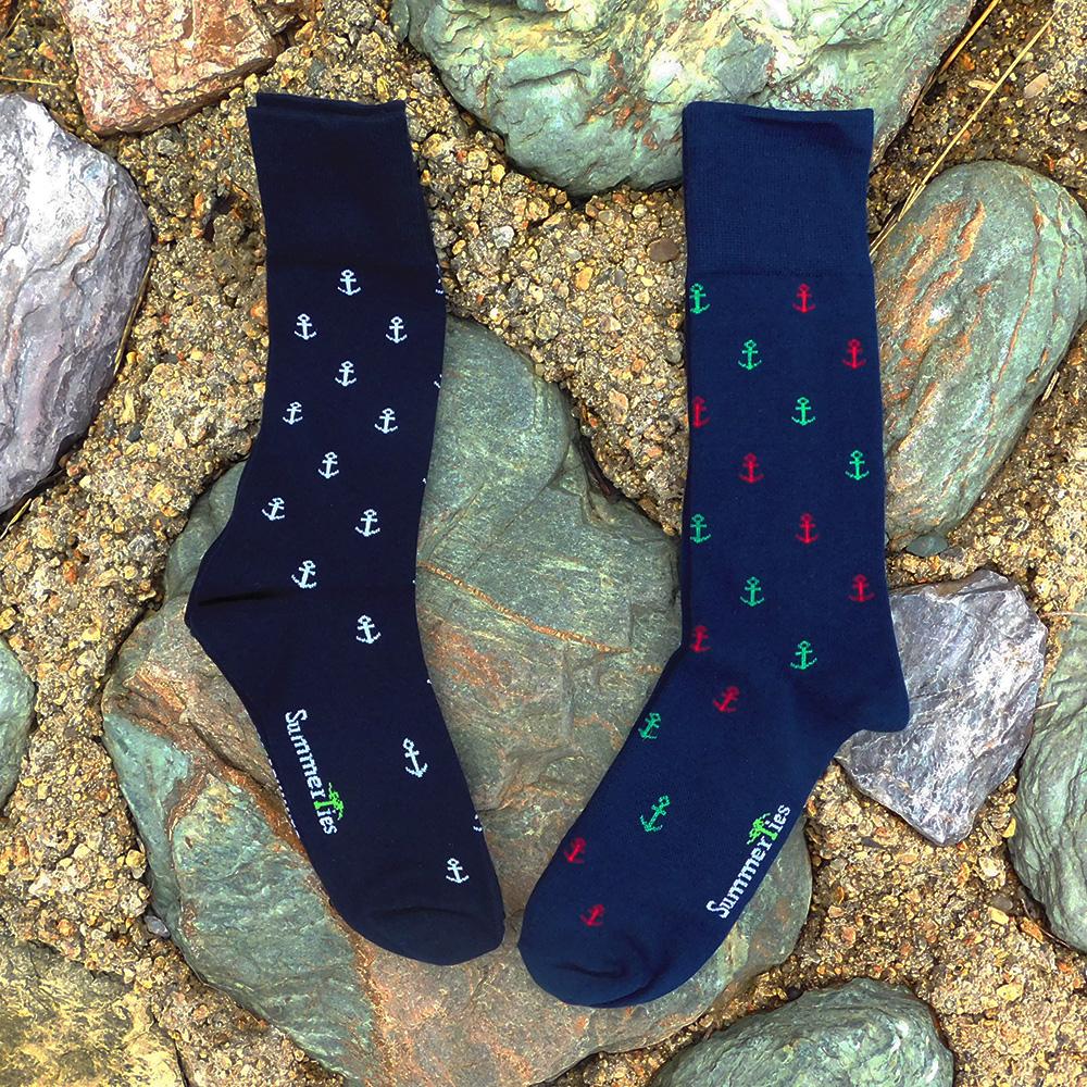 Summer Ties - Anchor Socks - Men's Mid Calf - Port & Starboard - 1 COLOR -