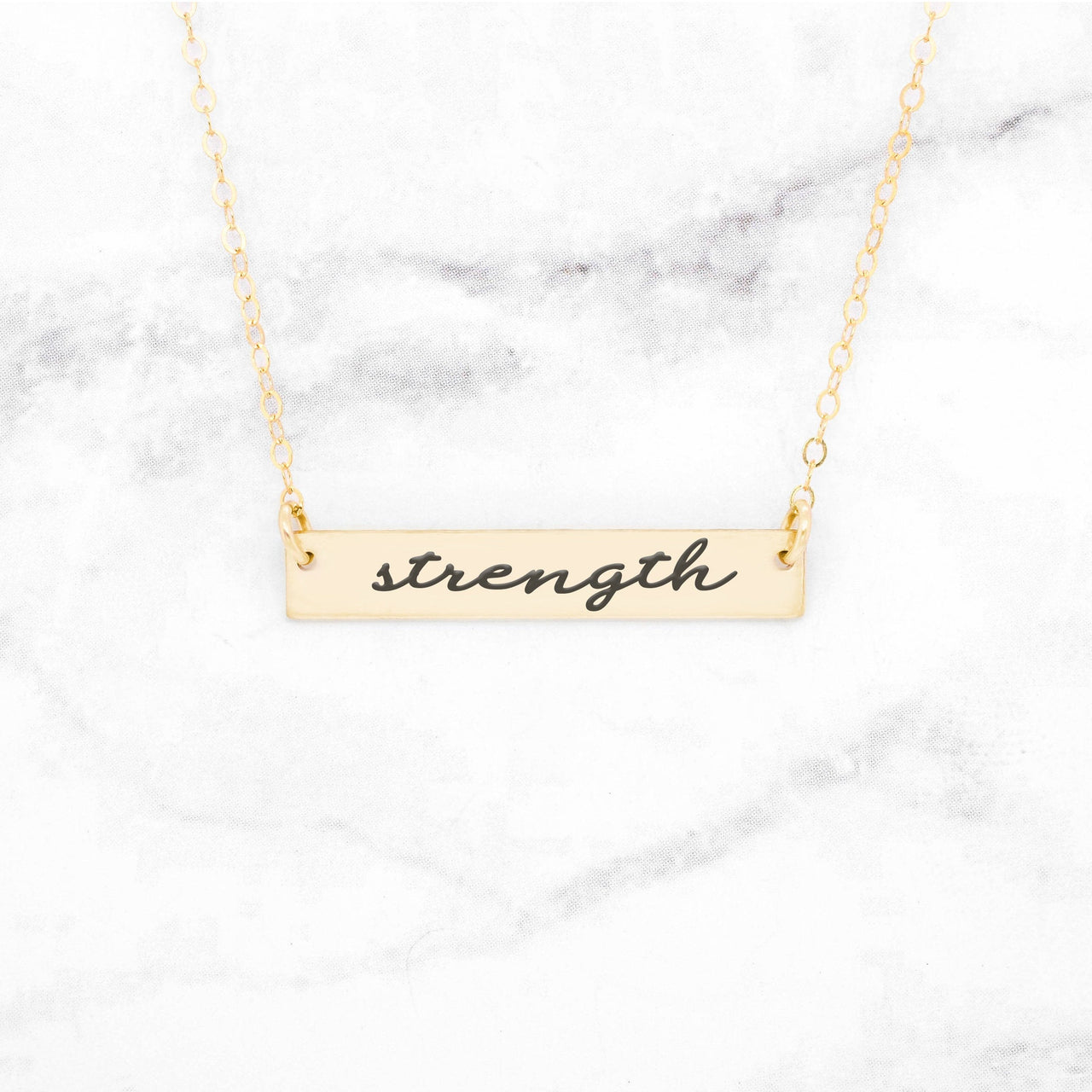 Strength - Sterling Silver Quote Bar Necklace -