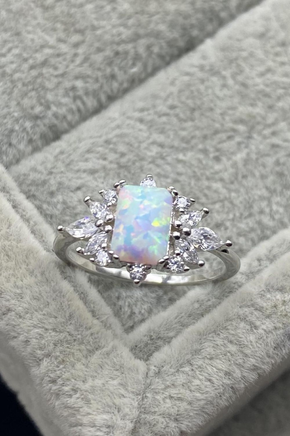 925 Sterling Silver Zircon and Opal Ring - T - SIZES 5 THRU 10 - 1 COLOR -