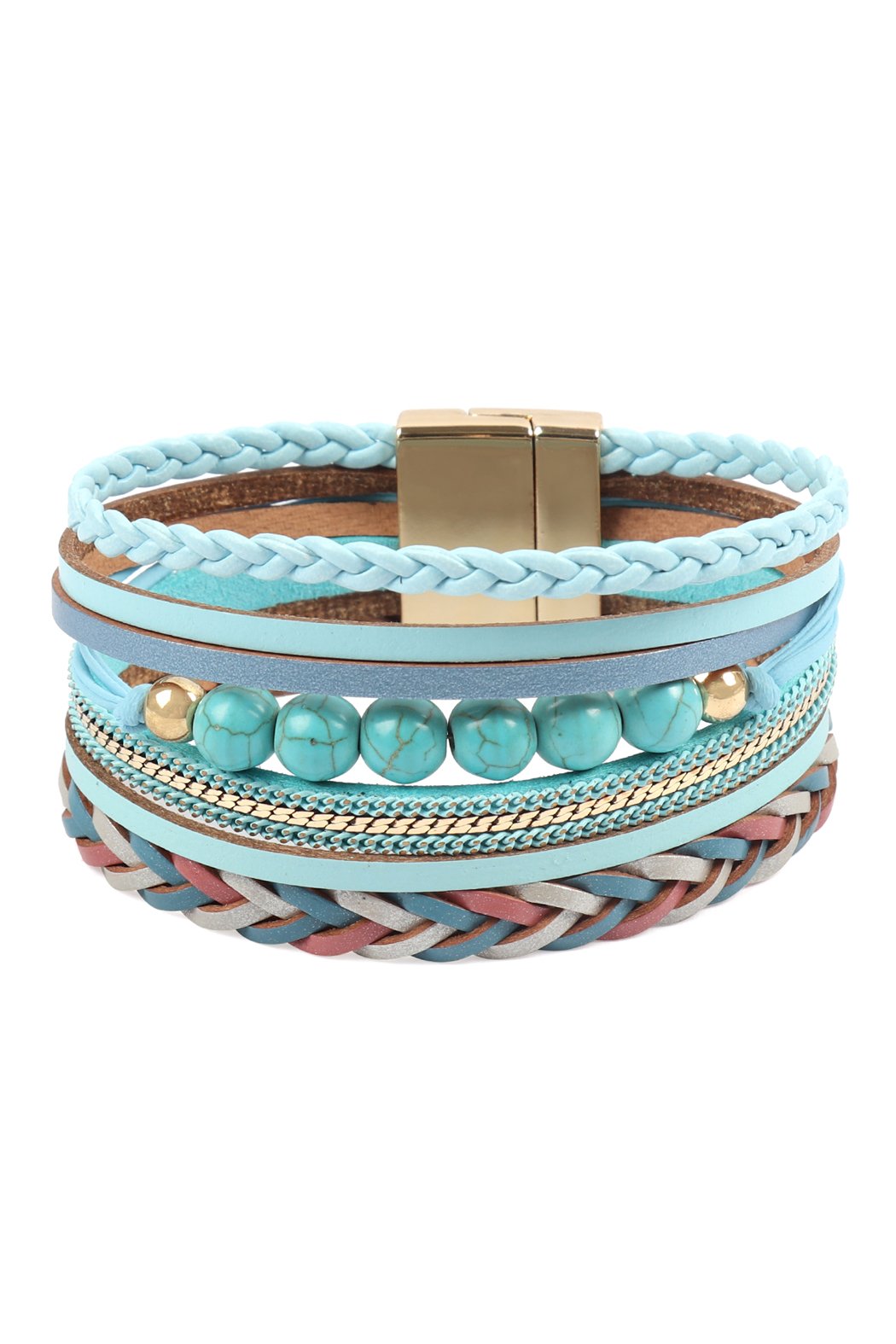 Riah Fashion - Leather Braided Beads Wrap Magnetic Bracelet - 9 COLORS -