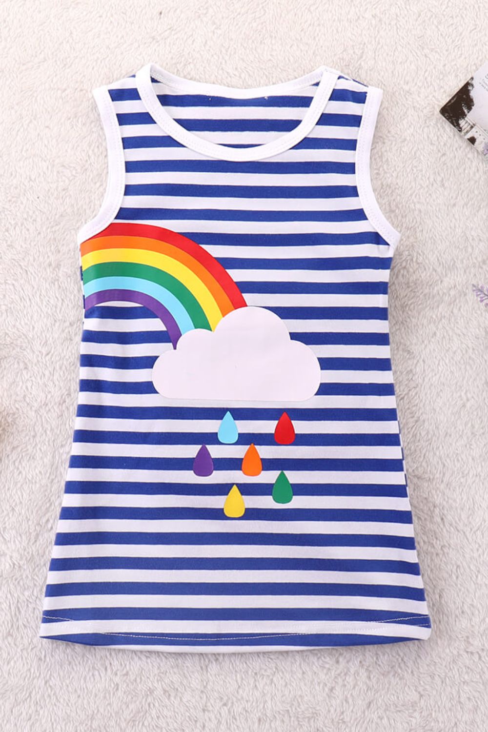 Girls Rainbow Graphic Striped Sleeveless Dress - T - 5 SIZES - 2 RAINBOW DIRECTIONS -