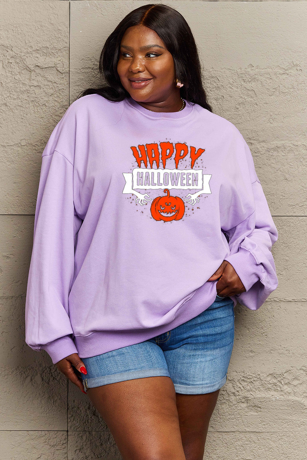 Simply Love Full Size HAPPY HALLOWEEN Graphic Sweatshirt - SIZES S THRU 3XL - T - 6 COLORS -