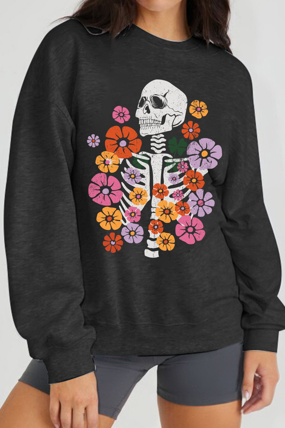 Simply Love Simply Love Full Size Flower Skeleton Graphic Sweatshirt - T - 1 COLOR -