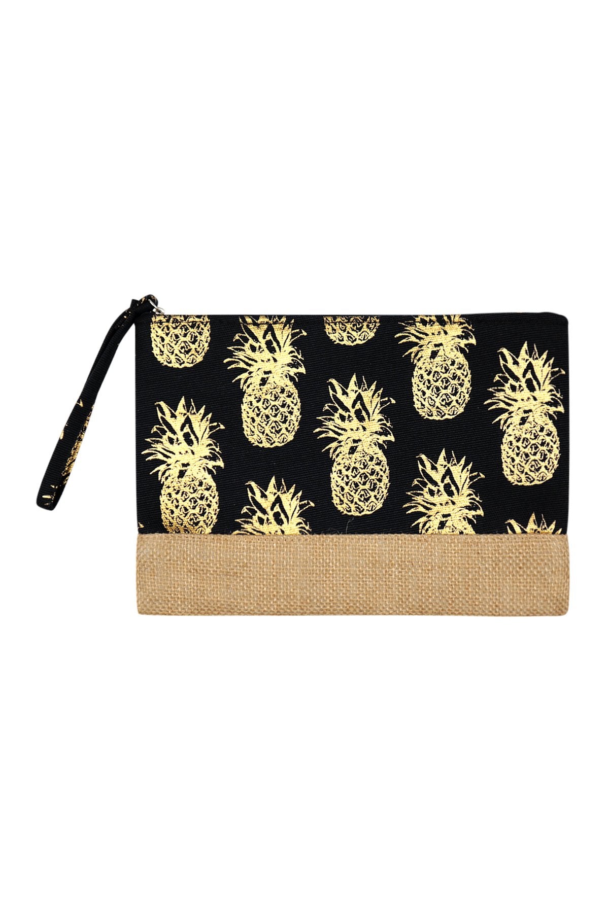 Riah Fashion - Black Gold Foil Pineapple Beach Pouch - 1 COLOR -