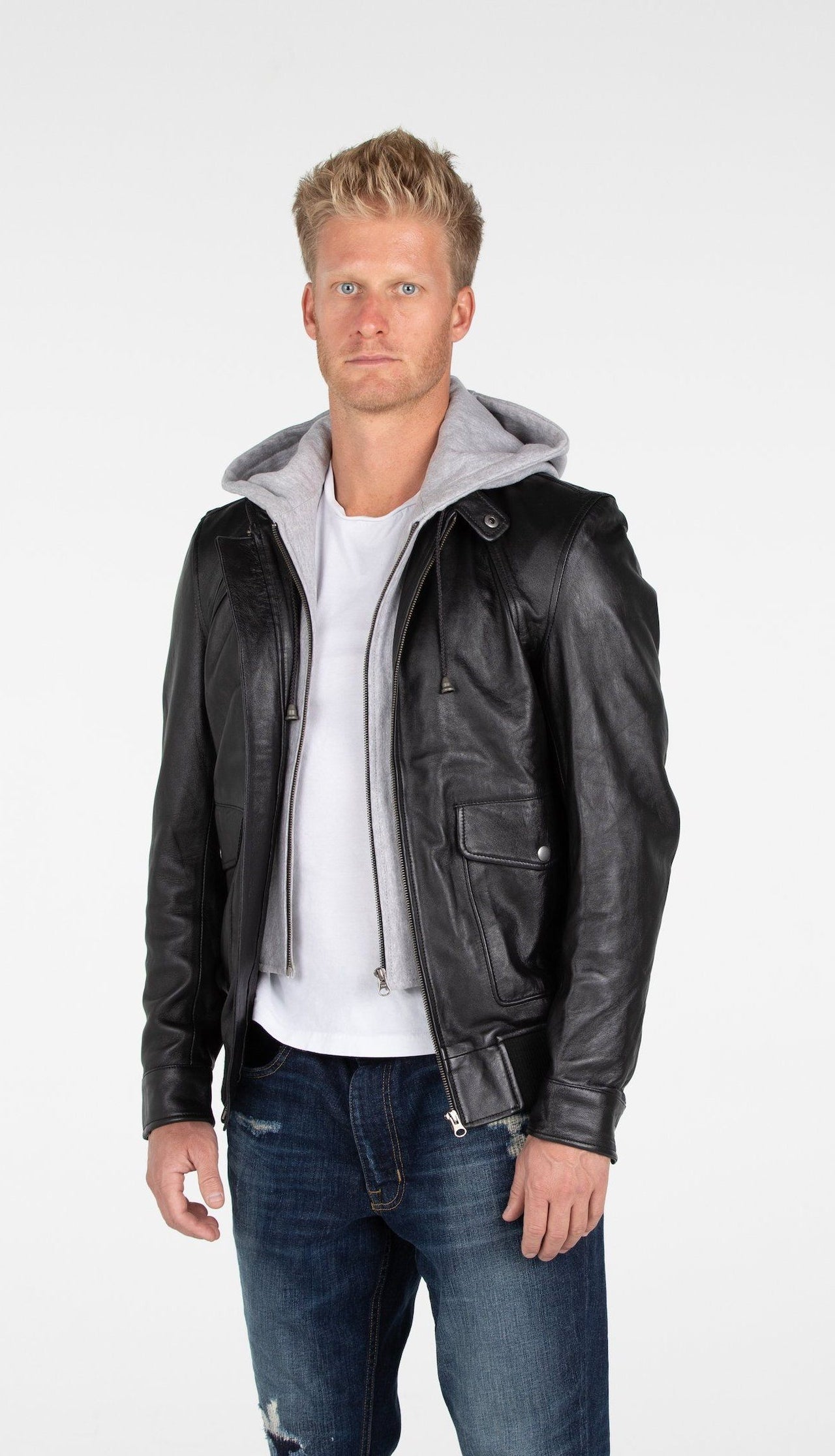 Fadcloset - Men's Lambskin Hooded Leather Bomber Jacket - 1 COLOR -