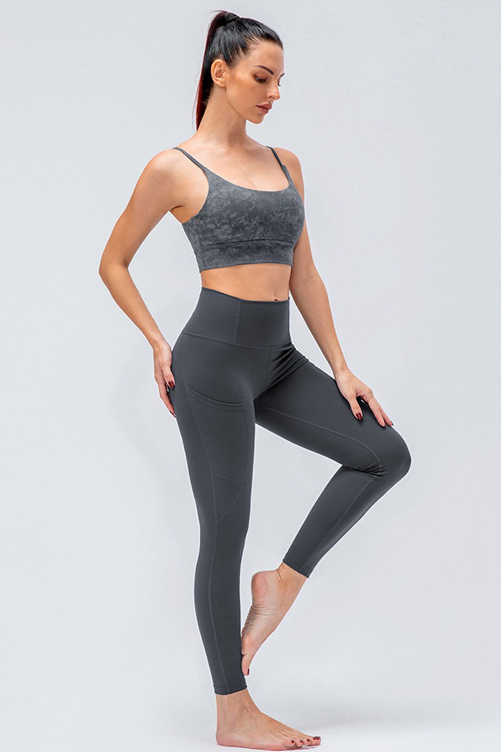 Breathable Wide Waistband Active Leggings with Pockets - T - 2 COLORS -