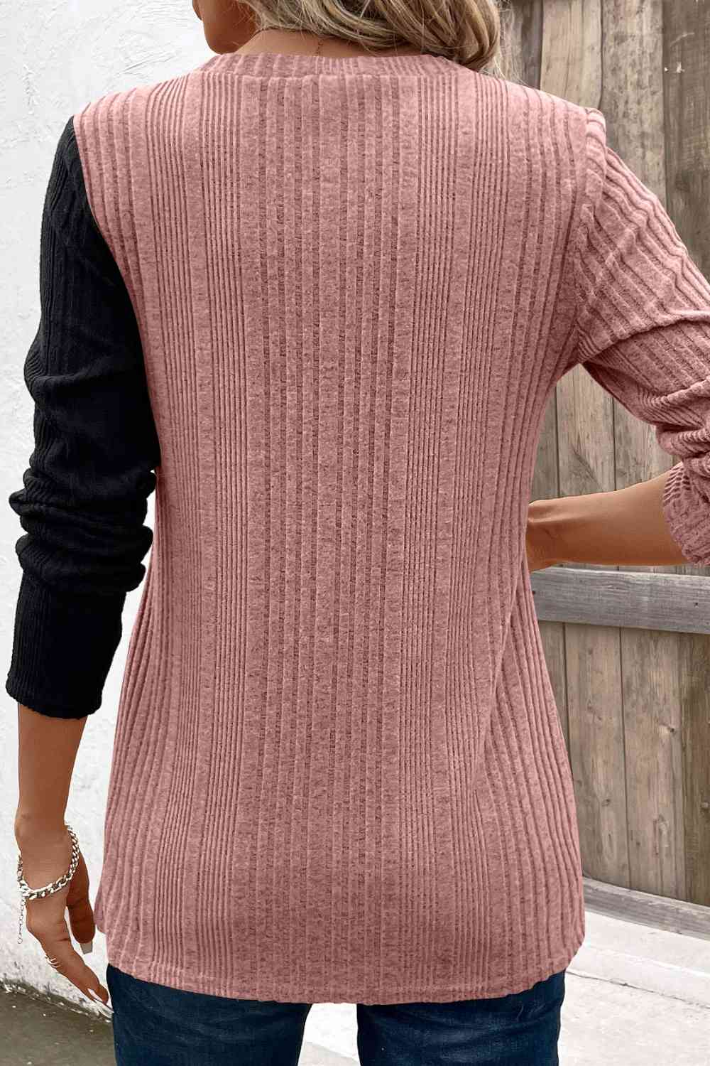 Contrast Long Sleeve Knit Top - T - 6 COLORS -