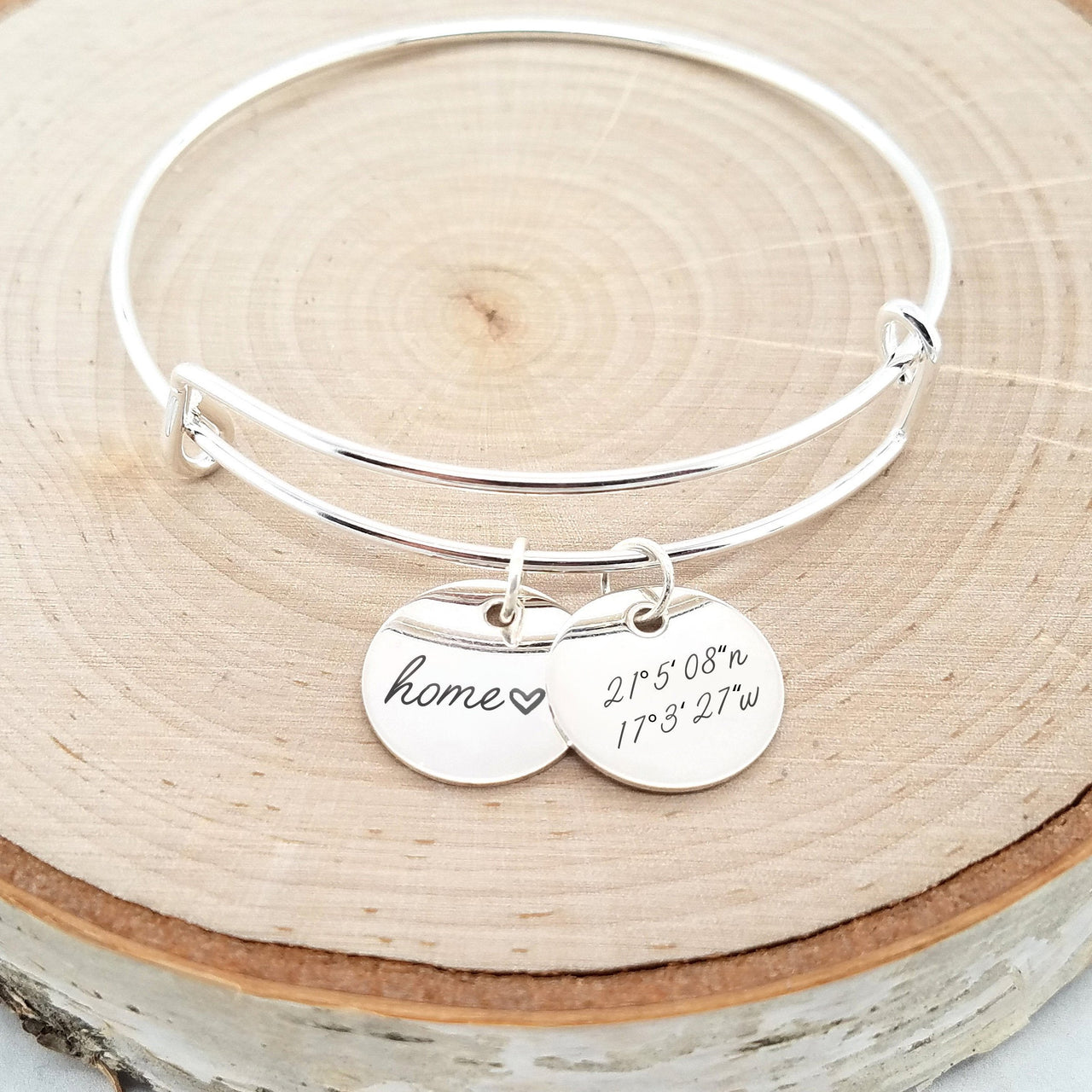 Personalized Rose Gold Bangle - Custom Coordinates Bracelet -