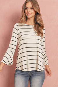 Thumbnail for Riah Fashion - Stripe Flutter Sleeve Tie Top - 3 COLORS -