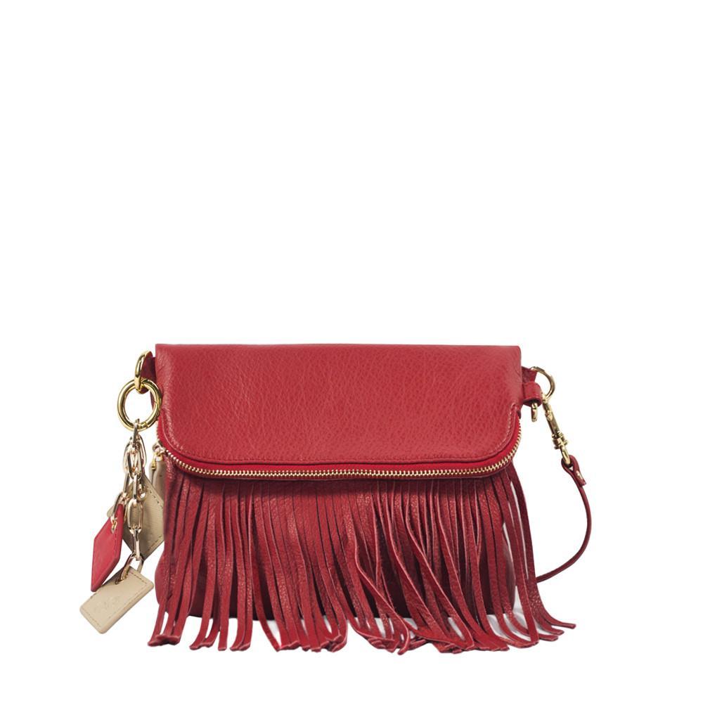 ClaudiaG - Flamingo Leather Fringe Handbag- Scarlet Red - 1 COLOR -