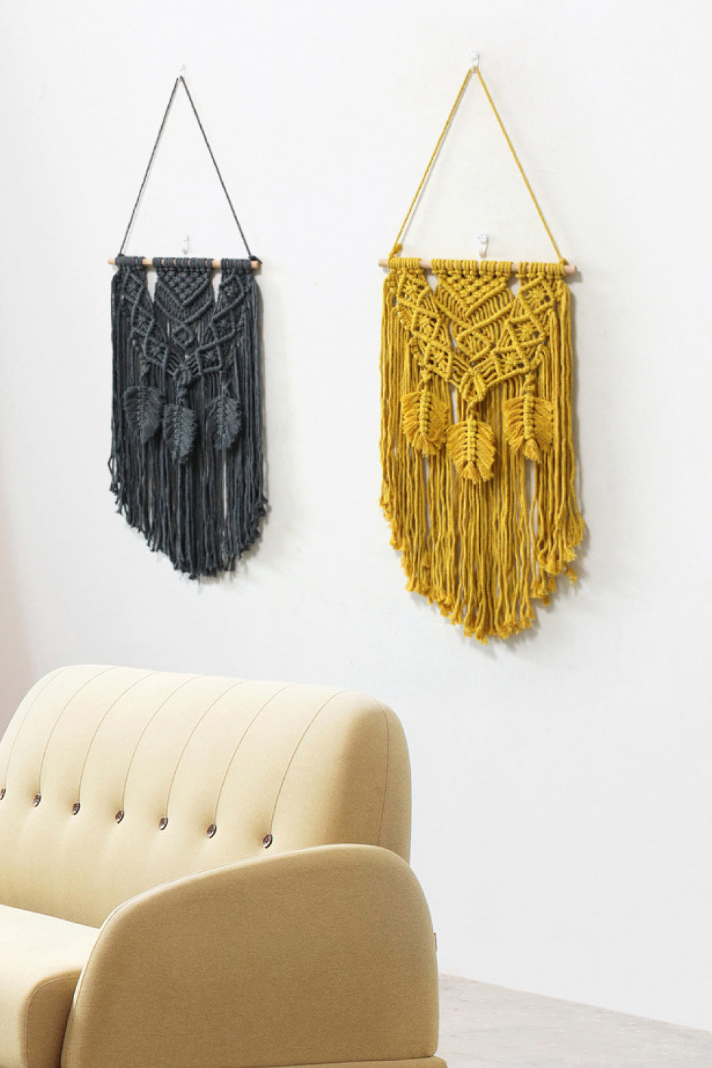 Fully Handmade Fringe Macrame Wall Hanging - 13.7" X 25.5" - T - 3 COLORS -