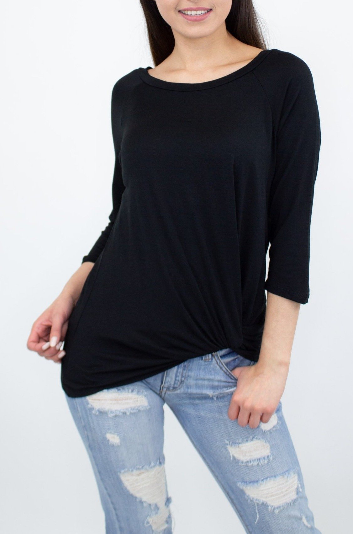 Stylespect - Twisted Front Comfortable Top - Black - 1 COLOR -