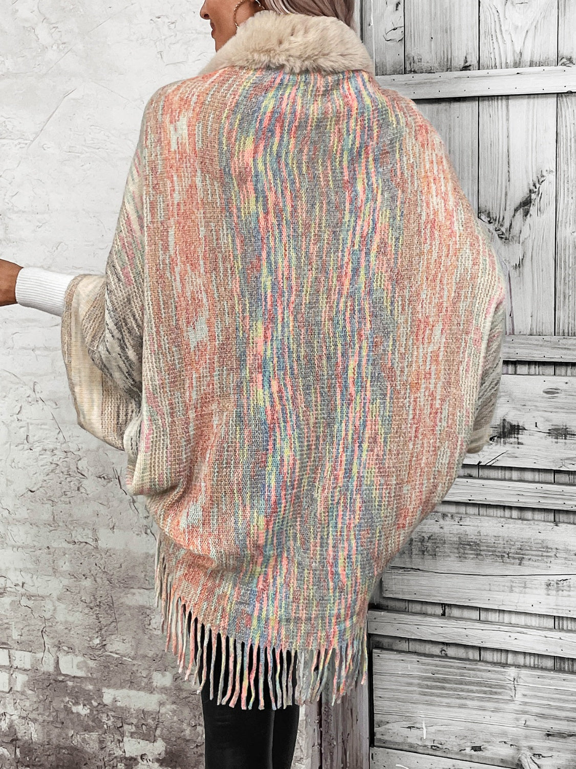 Open Front Fringe Hem Poncho - T - 1 COLOR -