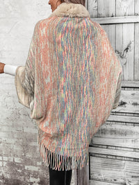 Thumbnail for Open Front Fringe Hem Poncho - T - 1 COLOR -