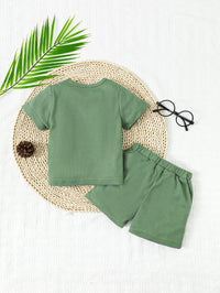 Thumbnail for Graphic Waffle-Knit Round Neck Top and Shorts Set - 2 PCS. - T - 1 COLOR -