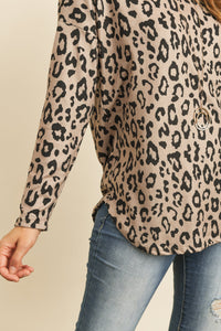 Thumbnail for Riah Fashion - Long Sleeve Animal Print Rounded Hem Top - 2 COLORS -