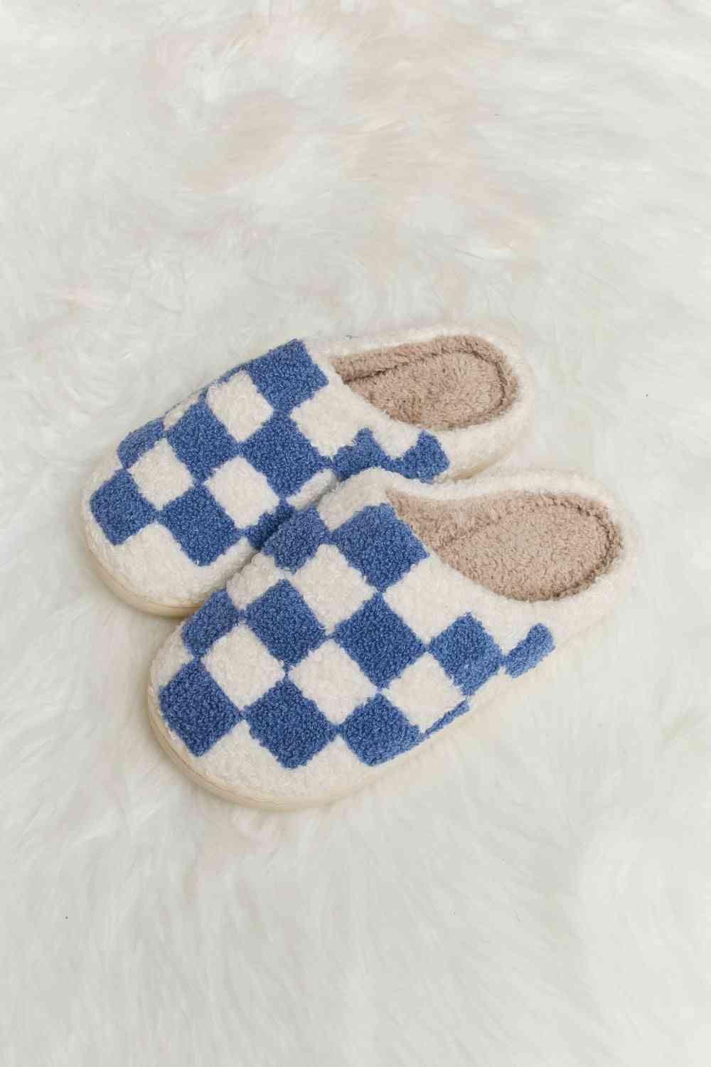 Melody Checkered Print Plush Slide Slippers - LIMITED SIZES LEFT - T - 4 COLORS -