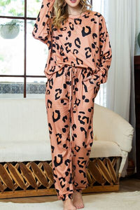 Thumbnail for Leopard Round Neck Top and Drawstring Pants Lounge Set - T - 1 COLOR -