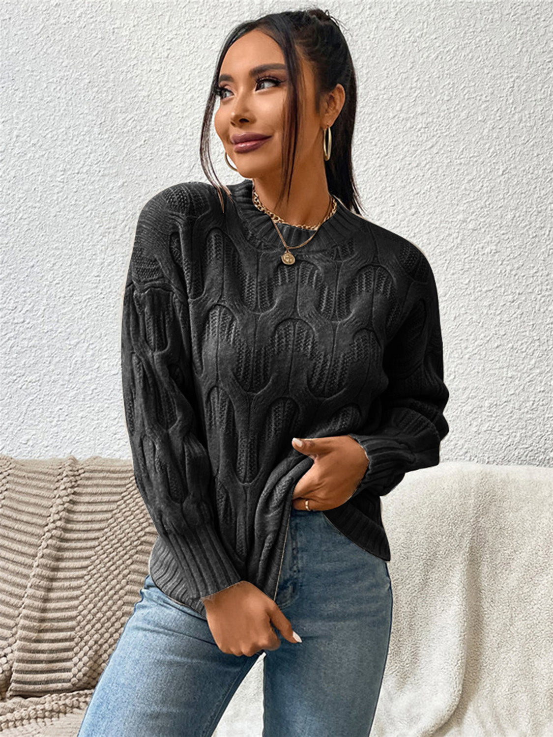 Round Neck Long Sleeve Sweater - T - 5 COLORS -