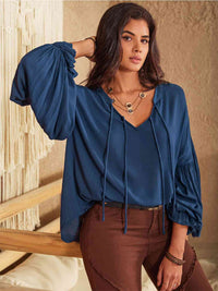 Thumbnail for Tie Neck Long Sleeve Blouse - T - 1 COLOR -