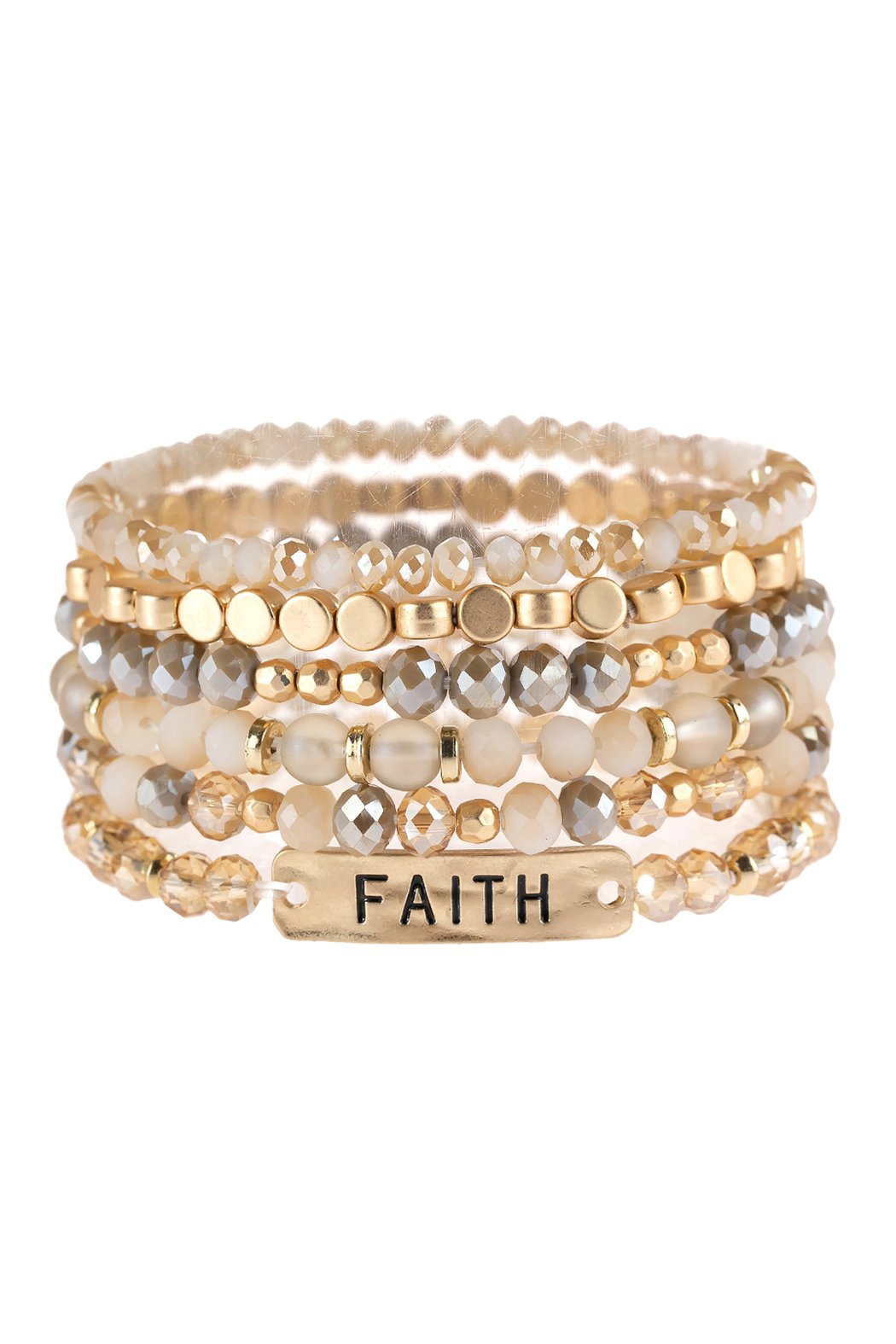 "Faith" Charm Mixed Beads Bracelet - 5 COLORS -