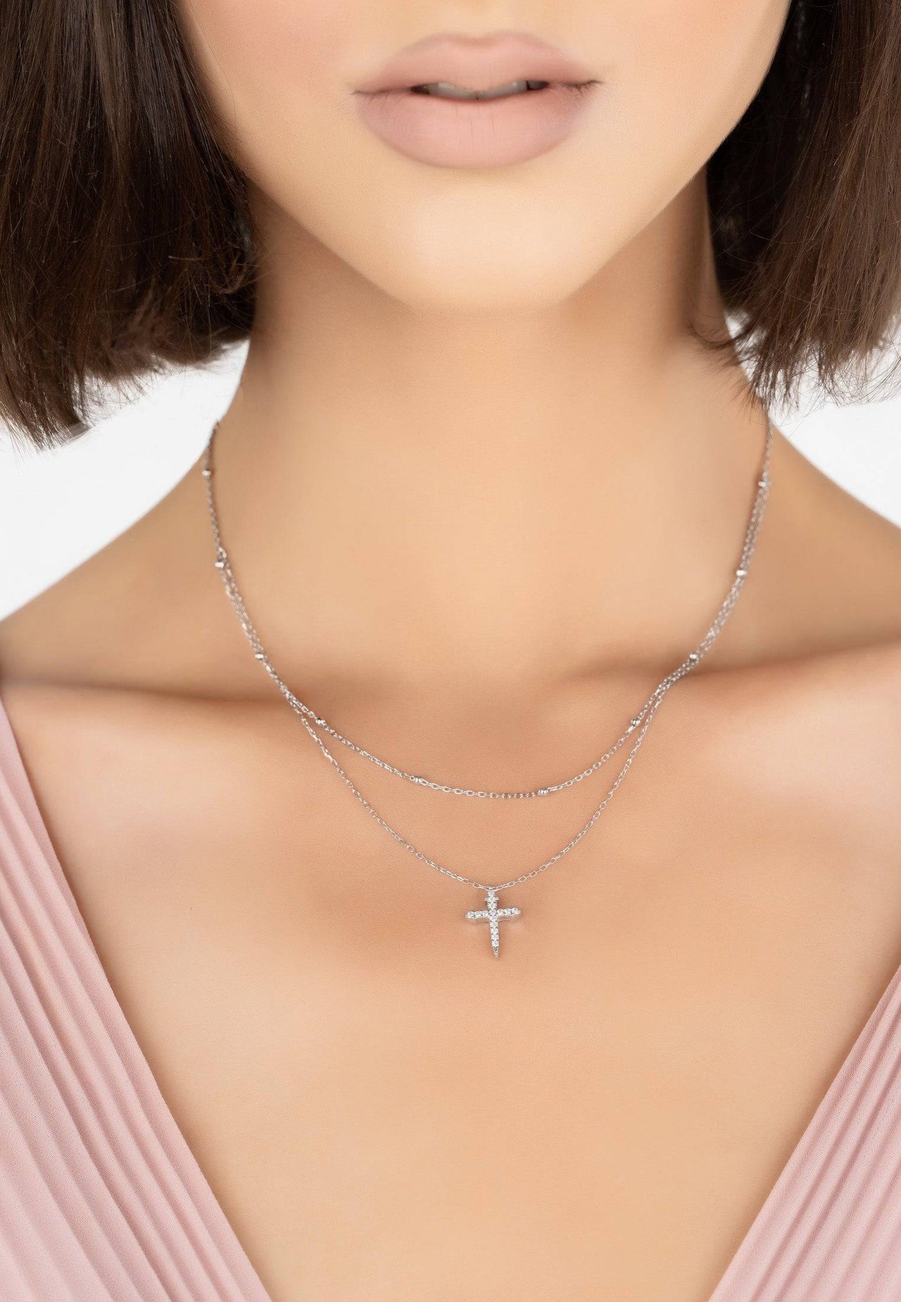 LATELITA - Double Strand Cross Choker Silver -