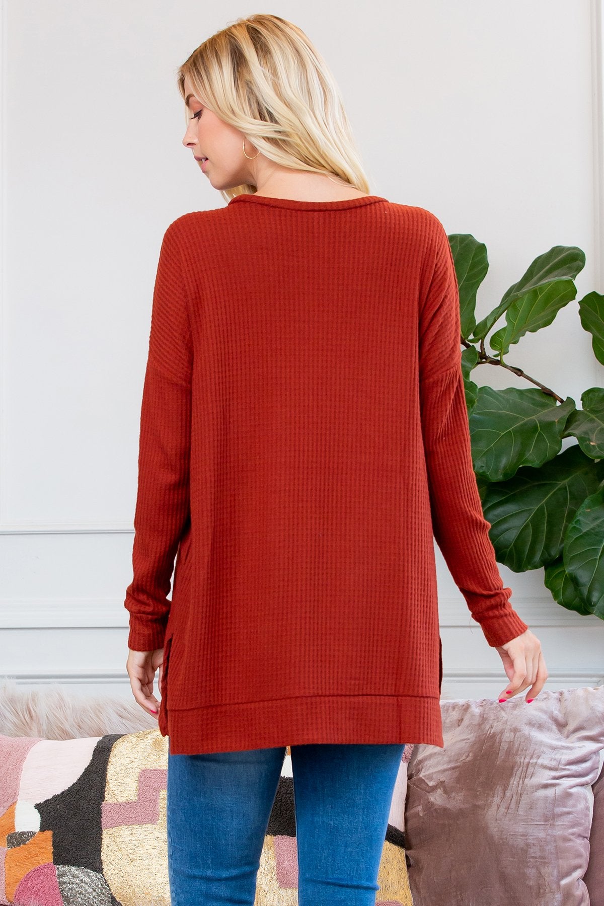 Riah Fashion - Brushed Thermal Waffle Sweater - 25 COLORS -