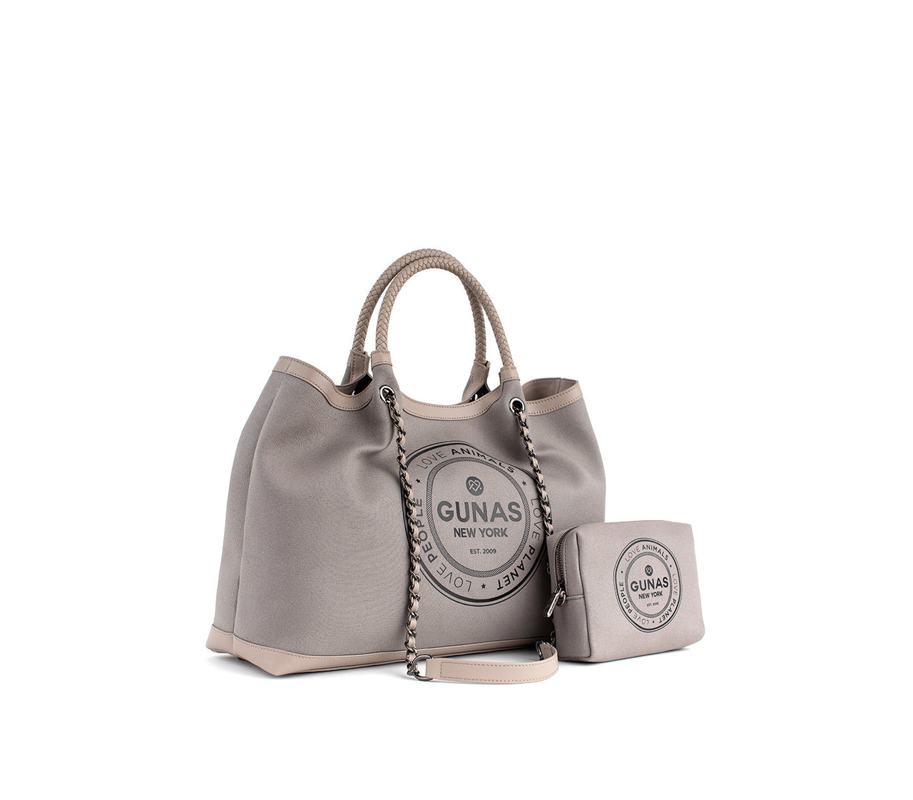 GUNAS NEW YORK - RUTH - Grey Vegan Canvas Tote / comes with make-up bag & dust pouch - 1 COLOR -