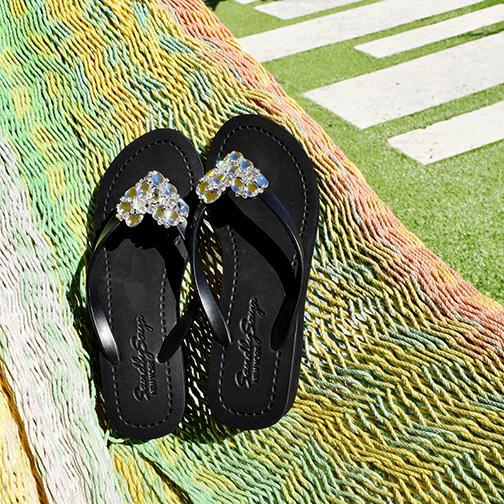 SAND BY SAYA N.Y. - Crystal Heart - Rhinestone Mid Wedge Flip Flops - 2 COLORS -