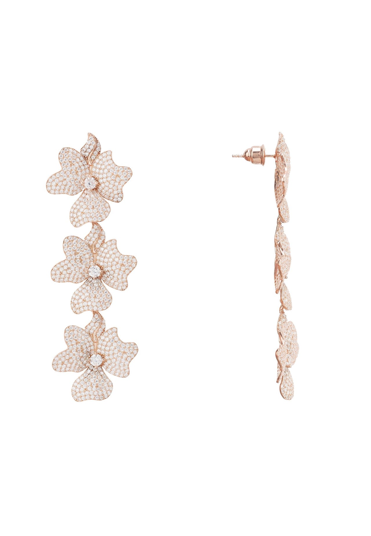 LATELITA - Jasmine Flower Triple Drop Earrings Rosegold -