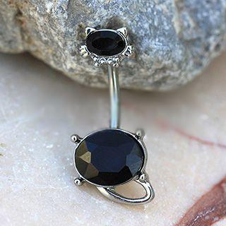 316L Stainless Steel Fancy Black Cat Navel Ring -